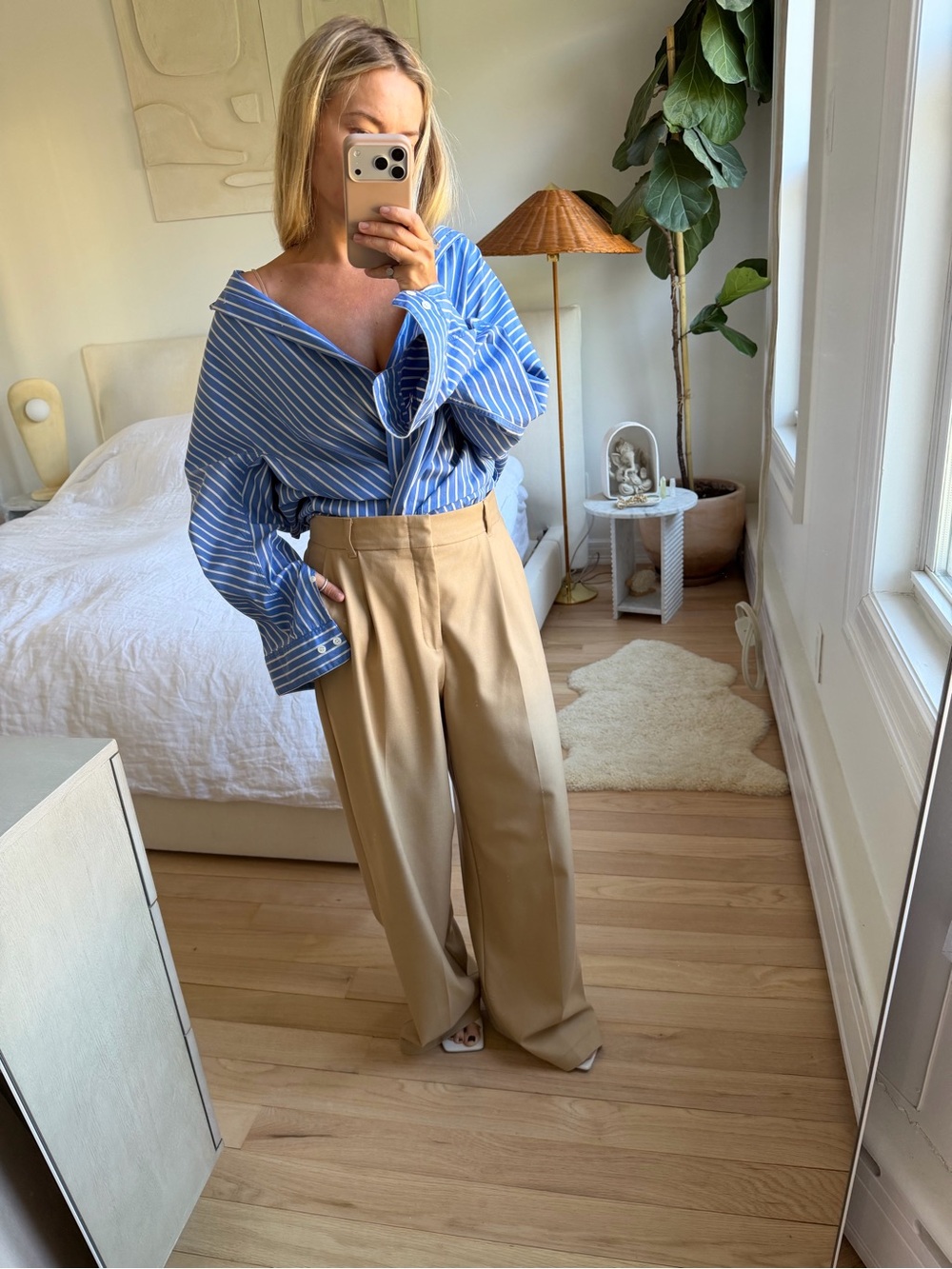 Zara Wide Leg Beige Pants Size Médium